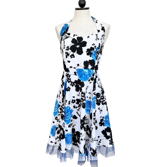 OTEN Retro Halter Dress 1950's Style Floral   Rockabilly A Line Dress Size Large - Picture 1 of 12